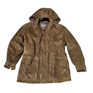 Wilson Men's Size M Brown Leather Insulated Jacket W/ Detachable Leather Hood